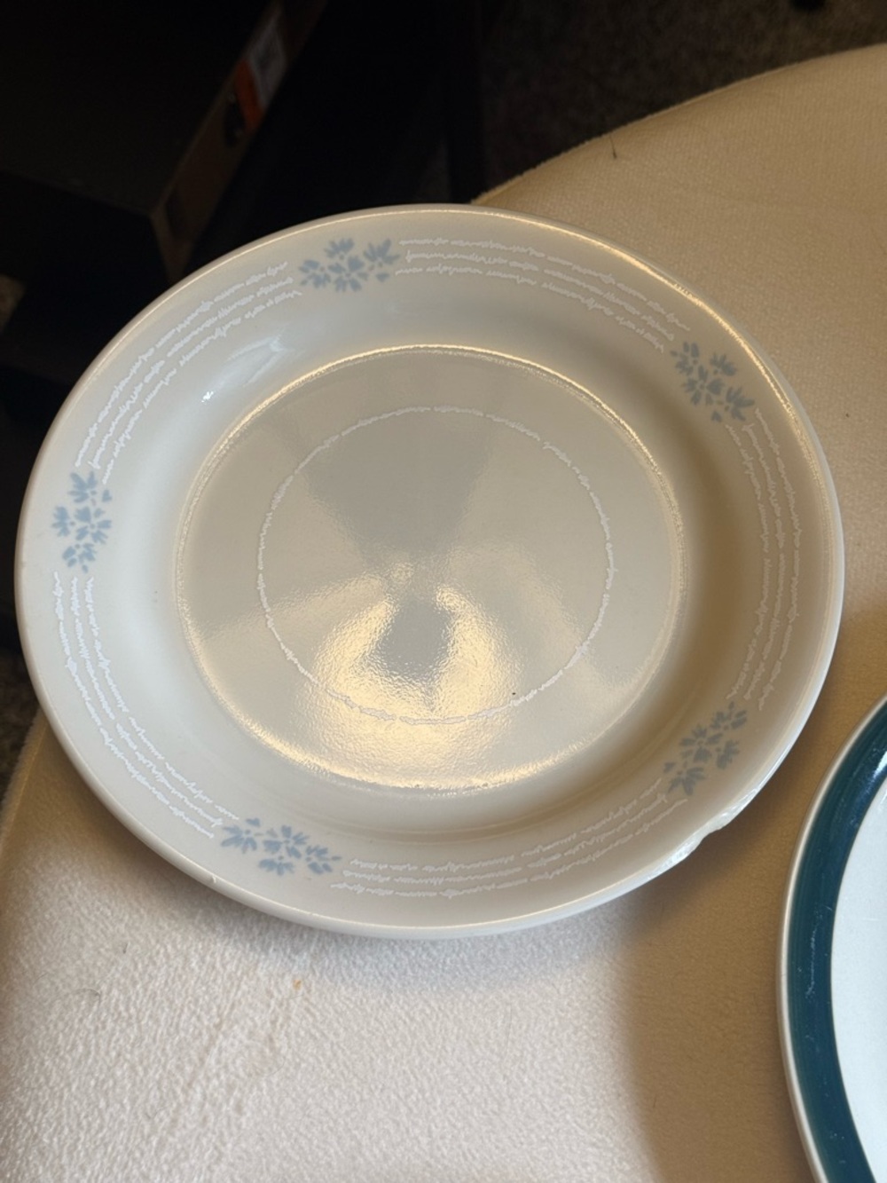 Classic Floral Rim White Salad Plate - Light Blue Accent